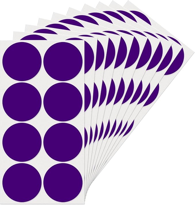 Purple Round Stickers 2 Inch Waterproof Vinyl Coding Labels 80 PCS | Strong adhesive, Removable, Tear- & Scratch resistance, Easy to peel, Glossy finish, Writable dots for crafts office school