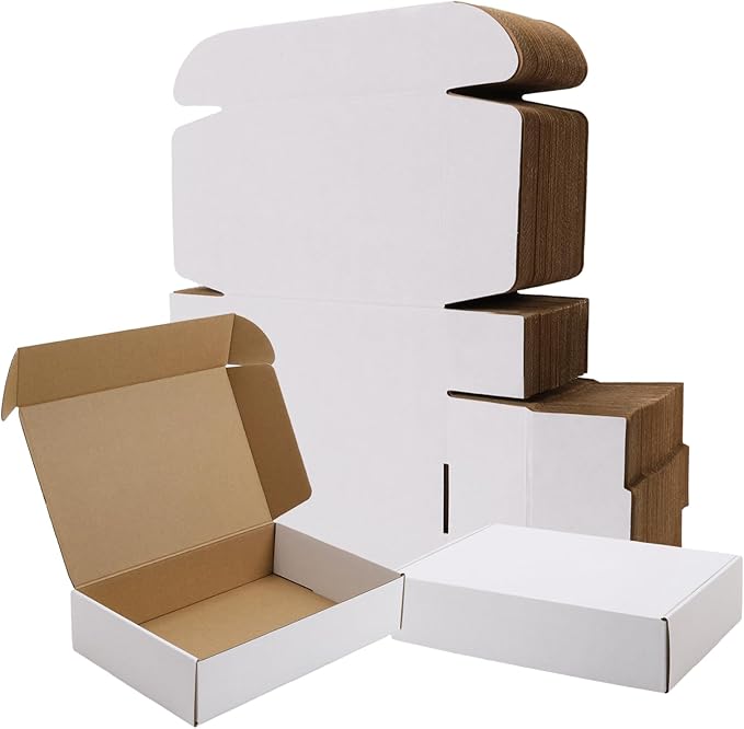 BIOBROWN 9x6x2" 25 Pack Corrugated Cardboard Boxes Small Shipping Box for Packaging Small Business Mailer Mailing White