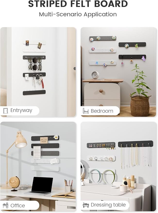 Fluxynara 13" x 2" Felt Wall Panels, Concrete Echo | 5-Pack Includes 35 Push Pins and Adhesive Tabs for Photos, Notes and Decor in Bedroom Doors, Home Office or Studios