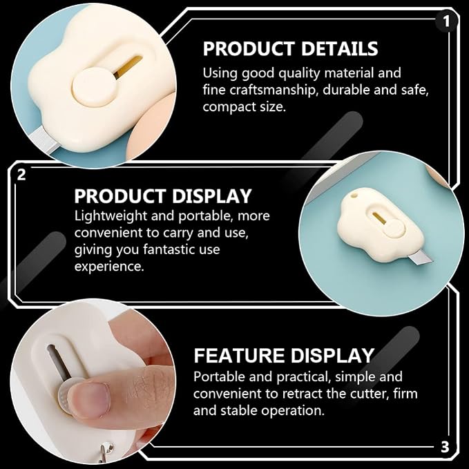 DOITOOL Mini Art Knife 3-Pack Retractable Utility Cutter with Cloud Shape Design Compact Letter Opener Safety Box Cutter for Office and Home Use