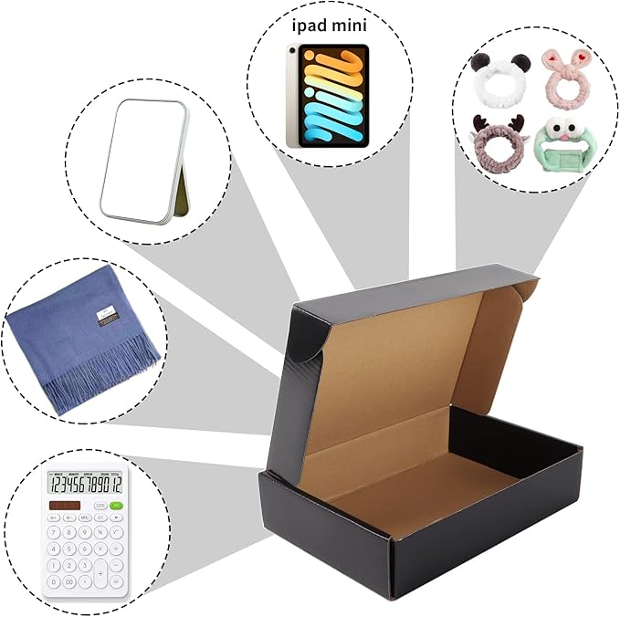 EXYGLO Shipping Cardboard Boxes for Small Business, Packing and Mailing, 9x6x2 - Pack of 25, Black