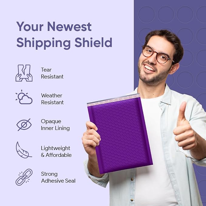 Purple Bubble Mailers 8.5x12, Self Seal Poly Padded Envelopes #2, 100 Pack | Fits 8.5x11 Documents & Photos,No Tape Needed,Cushioned Protection,Water-Resistant Poly,Bulk Pack for Small Business