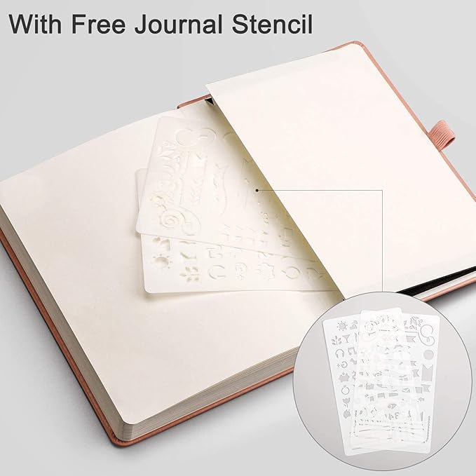 EMSHOI A5 Dotted Notebook Hardcover Leather Journal, 256 Pages 120gsm Thick Paper A5 Journal 5.75"x8.38", 16 Perforated Pages & Inner Pocket, Durable Dot Grid Notebook for Bullet Journaling, Pink