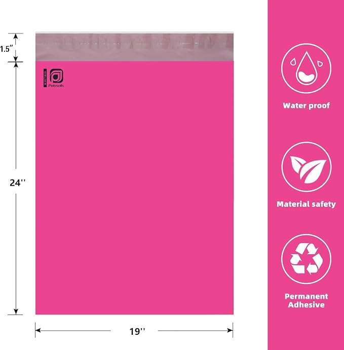 POLYSELLS 100 pcs 19x24 Inches Pink Poly Mailers Shipping Envelopes, Strong Adhesive Sealing, Waterproof, and Tear-resistant Postal Mailing Bags for Clothing, Books, and Accessories