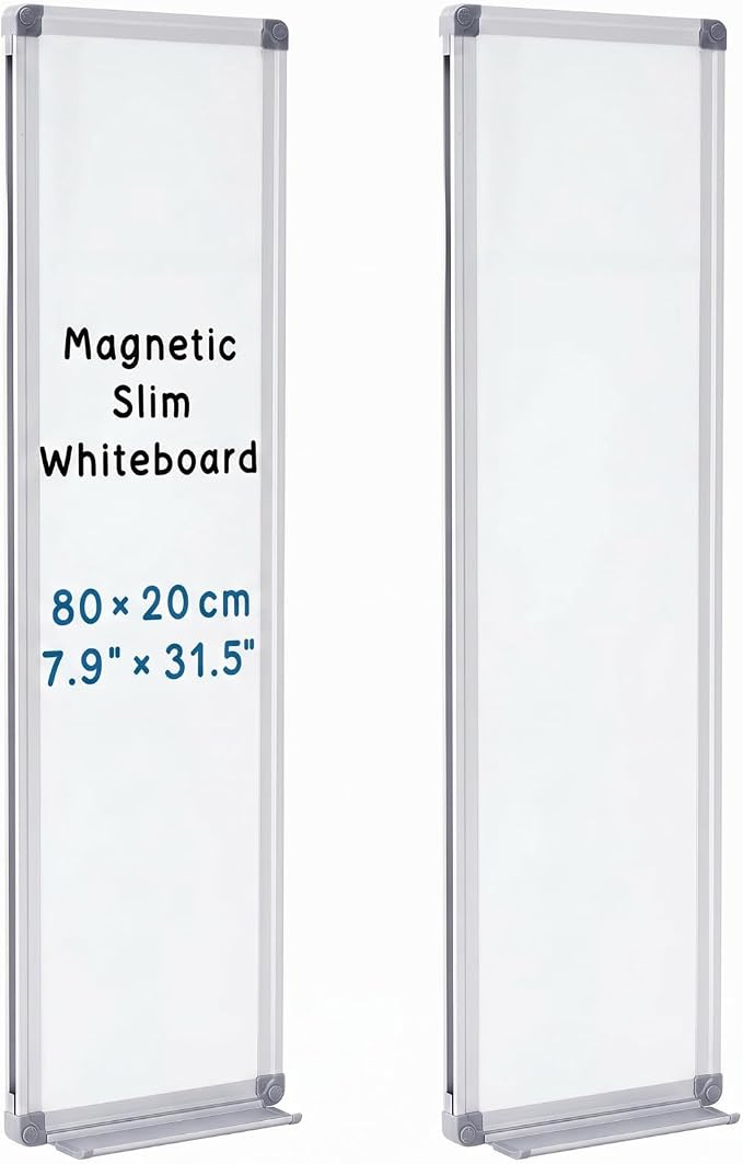 Ireer 2 Pcs Magnetic Dry Erase Board with a Tray to Do List Narrow Vertical Whiteboard for Door Wall Mounted Portable Aluminum Dry Erase Board for Home Office Kitchen Shop, 7.9" x 31.5"(White)