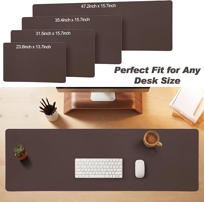 Tegeme Leather Desk Mat Large Desk Pad 47.2 x 15.7 Inch Non Slip Table Protector with Stitched Edges and Rubber Base Dark Brown Stylish Workspace Accessory Laptop Mat Smooth Writing for Home Office