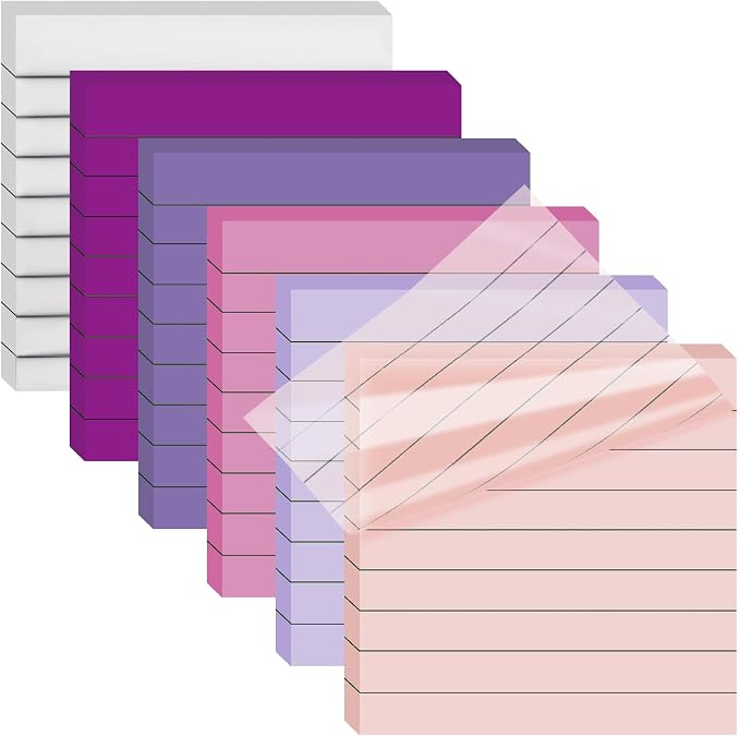 Transparent Sticky Notes Lined 300 Sheets 3"X3" Purple PET Material | Clear Translucent Self-Adhesive Sticky Notes for Back to School & Office Supplies, See Through Reveals Underlying Bible Text