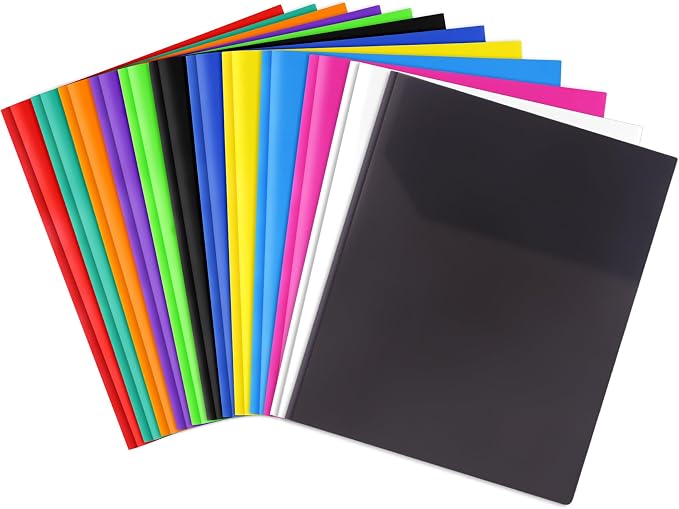 Feosky Plastic Folders, 2 Pockets 3 Metal Prongs, Letter Size,12 Colors | Suitable for organizing school assignments, office documents, and family files. Multiple colors for easy classification