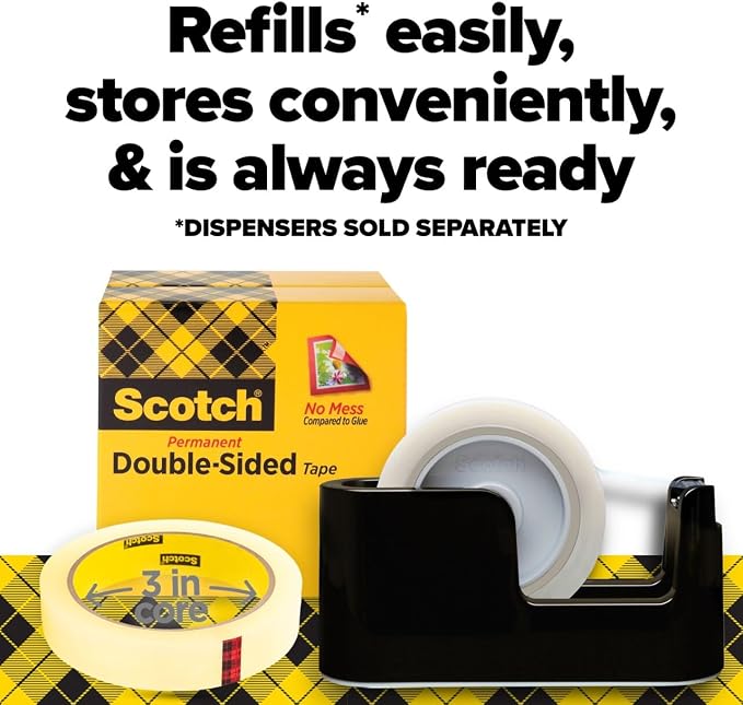 Scotch Double Sided Tape, 3/4 in x 1296 in, 2 Rolls (665-2P34-36) (Pack of 12)