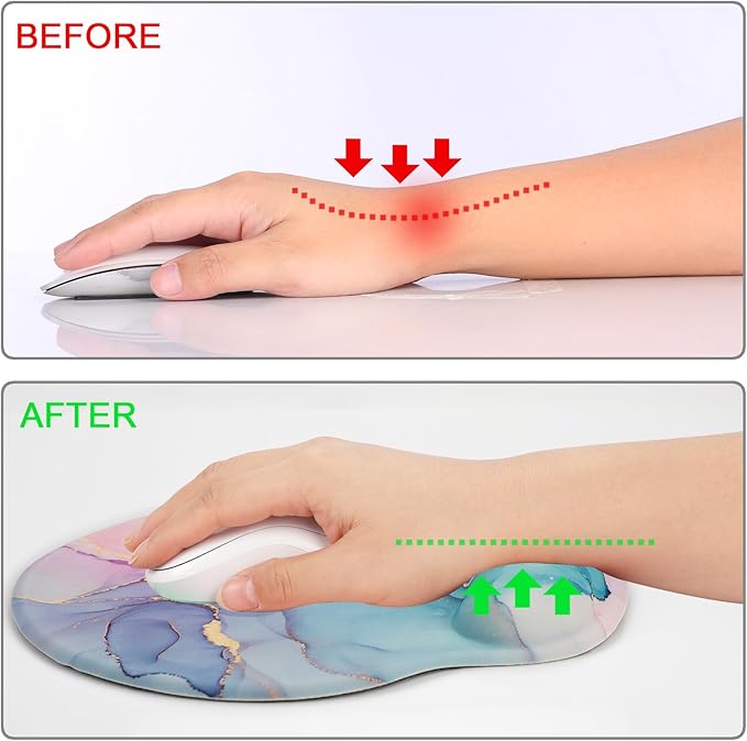 Ergonomic Mouse Pad with Wrist Support Rest,Large Mousepad Gel Wrist Rest, with Coaster Non-Slip & Pain Relief for Computer, Desk, Home&Office-Blue Marble