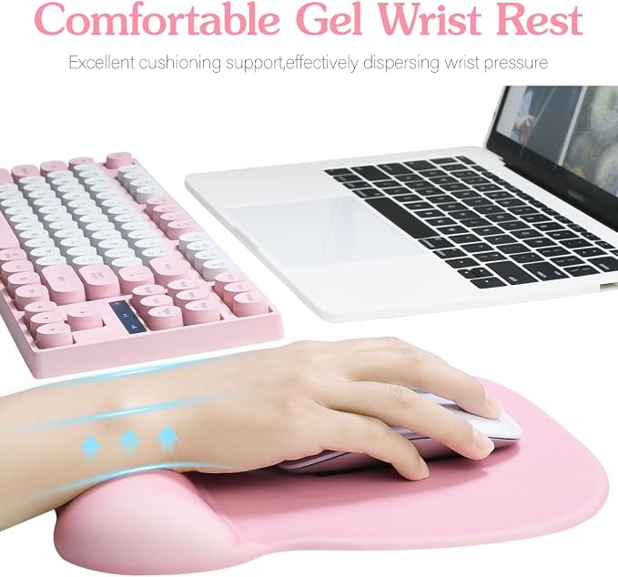 Office Mouse pad with Gel Wrist Rest, 9.2 x 8.1 in, Pink | Ergonomic Shape Design for Pain Relief, Cooling Feel Gel Cushioning for Wrist Comfort, Smooth Lycra Surface, Non-Slip PU Base