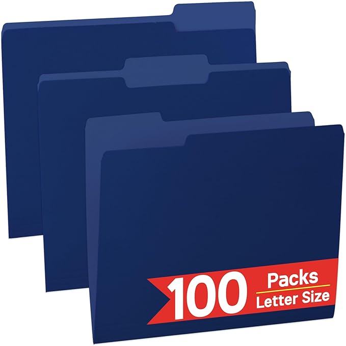 VZCPYTPM 100 Pack Navy Blue File Folder,1/3-Cut Tabs,Paper File Folders Letter Size,8.5x11 Manilla File Folders for Office Filing,School Projects and Home,Organizer Documents