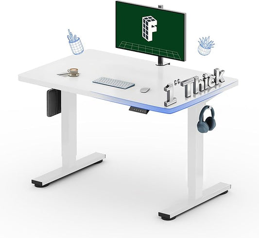 FLEXISPOT One-Piece Electric Standing Desk, 40 x 24 Inches Adjustable Desk with Seamless Desktop, Memory Controller Height Adjustment (White Frame + White Desktop, 2 Packages)