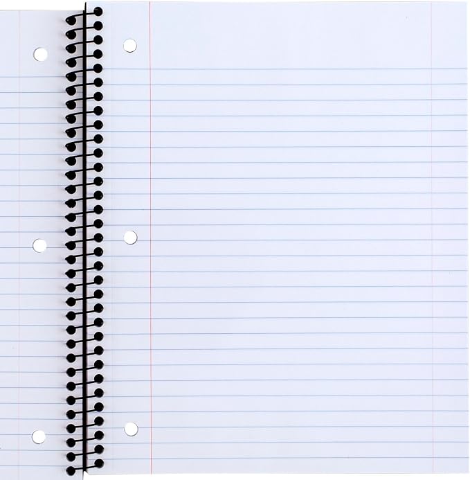 Mead Spiral Notebooks, 1 Subject, Wide Ruled Paper, 8" x 10-1/2", 100 Sheets, Assorted Colors, 5 Pack (930093)