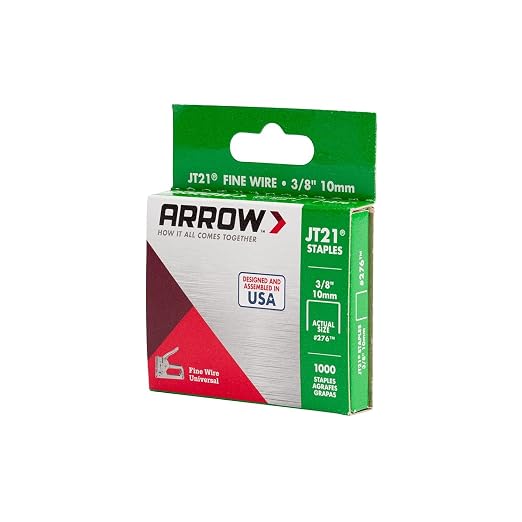 Arrow 276 JT21 Thin Wire Staples for Staple Guns and Staplers, 1000 Count | 3/8" Leg Length, 7/16" Crown Width, Heavy-Duty Galvanized Steel, Use for Upholstery, Crafts, General Repairs
