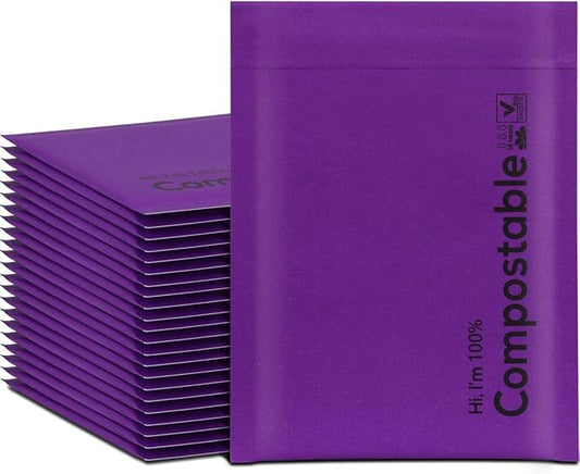 6x10 100% Biodegradable Bubble Mailers,25 Count Kraft Purple #0 Compostable Padded Packaging Wrap Envelopes Pouches Eco Friendly Self Seal Bags