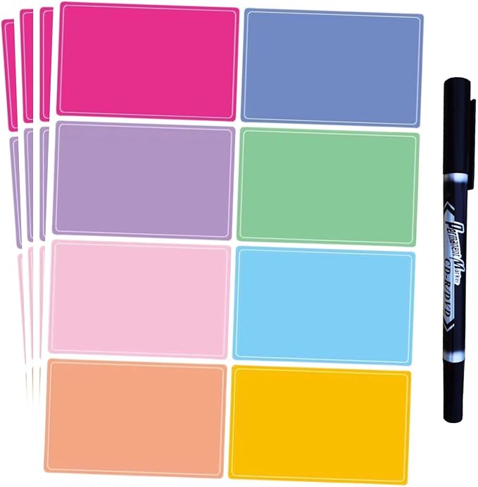 Waterproof Stickers Colorful Name Tags - 8 Colors Name Label Stickers with Pen for School, Classroom, Locker,Kitchen and Office