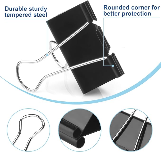228 PCS Binder Clips Assorted Sizes, Extra Large Medium Small Mini and Micro, Metal Paper Binder Clip Black,Paper Clamps, 6 Sizes for Office Supplies, School and Home