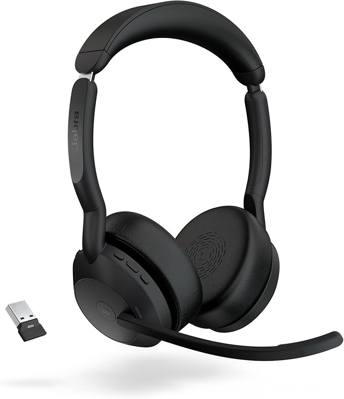 Jabra Evolve2 55 Stereo Wireless Headset with ANC, Black | AirComfort Headband for All-Day Comfort, Noise-Cancelling Mics, Active Noise Cancellation, Works with Zoom and Google Meet