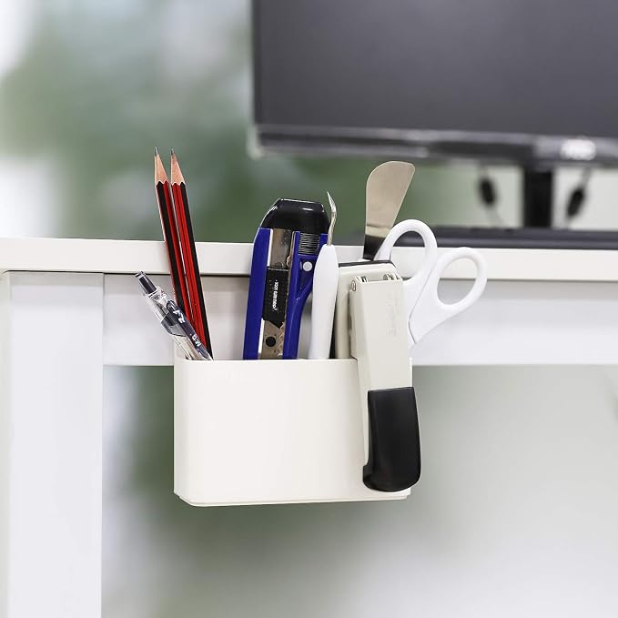 MoKo Magnetic Pen Holder, Pencil Accessories Whiteboard Organizer, White | Magnetic dry erase marker holder has two compartments and an ABS body for whiteboards, refrigerators and lockers.