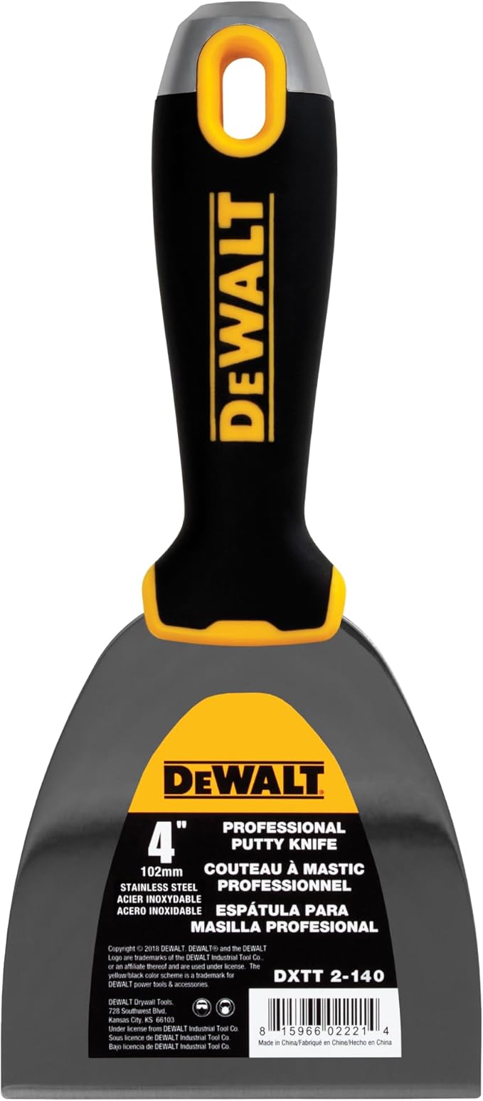 DEWALT 4" Putty Knife | Stainless Steel w/Soft Grip Handle | DXTT-2-140