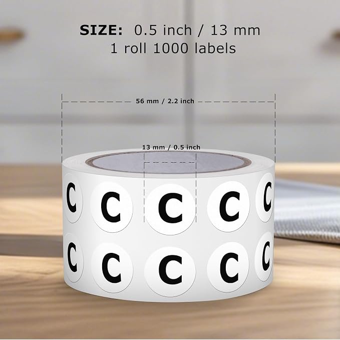 Letter C Round Labels 0.5 Inch Vinyl Circle Capital Alphabet Stickers Self-Adhesive Removable Waterproof Dots Tags for Home Office Inventory 1000 PCS | Self-Adhesive, Removable, Waterproof, Circle Capital Dots Tags, for Home Office Inventory Classroom