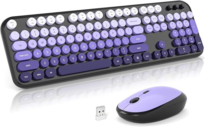 MOFII Wireless Keyboard and Mouse Combo,2.4G Typewriter Keyboard Quiet Mice | Retro Full Size Computer Keyboards,Cute Mouse,USB Dongle Plug and Play, for PC,Laptop,Desktop,Windows (Black Purple Gradient)