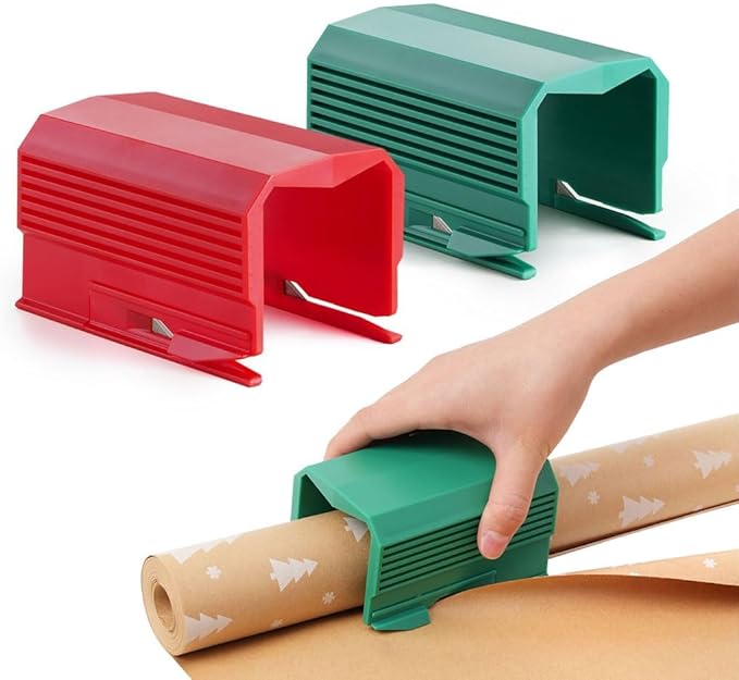 2PC Wrapping Paper Cutter Christmas Paper Roll Cutters Paper Cutter Slider Tool Set Christmas Gift Packing Wrapping Cutting Supplies for Crafting Birthday Gifts Wrap Rolls (1PC RED & 1PC Green)