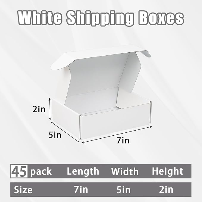 FORBFAN 7x5x2 Shipping Boxes, 45 Pack White Mailer Boxes for Small Business, Small Corrugated Cardboard Boxes for Mailing & Shipping