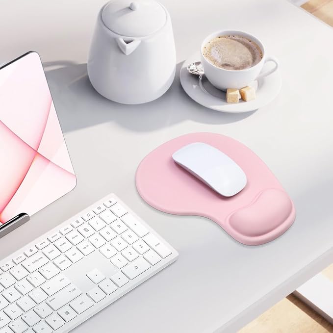 Office Mousepad with Wrist Support,9 * 7.5inch,Pink | Premium-Textured Design,Non-Slip Rubber Base,Ergonomic Gaming Desktop Mouse Pad Wrist Rest Design,for Laptop, Office & Home