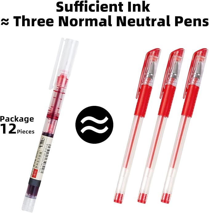24 Pieces Rolling Ball Pens, Quick Dry Ink 0.5 mm Extra Fine Point Pens Liquid Ink Pen Rollerball Pens (Red-24 PCS)