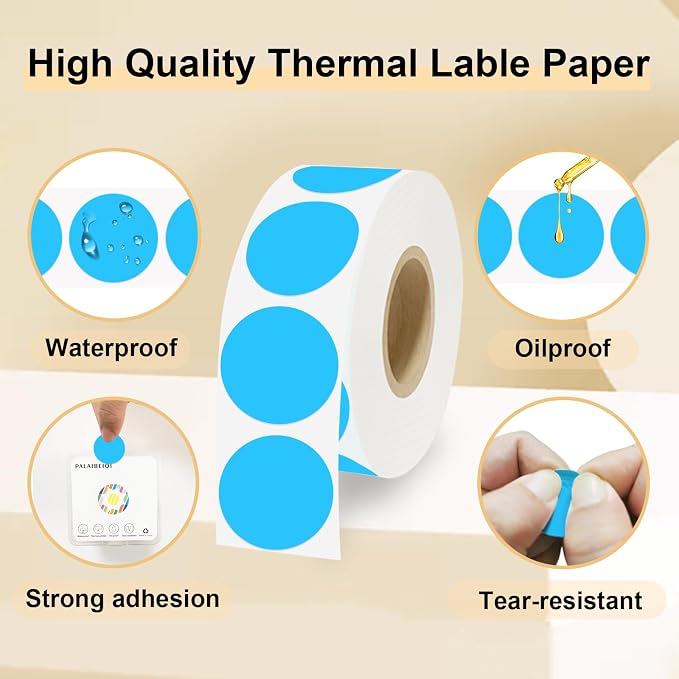 1 Inch Round Thermal Sticker Labels,Color Dot Stickers,Label Stickers,Waterproof,Oil Proof,for Thermal Printers,DIY,Office,Retail,Home and Warehouse Organization(Sky Blue,1000 Pcs)