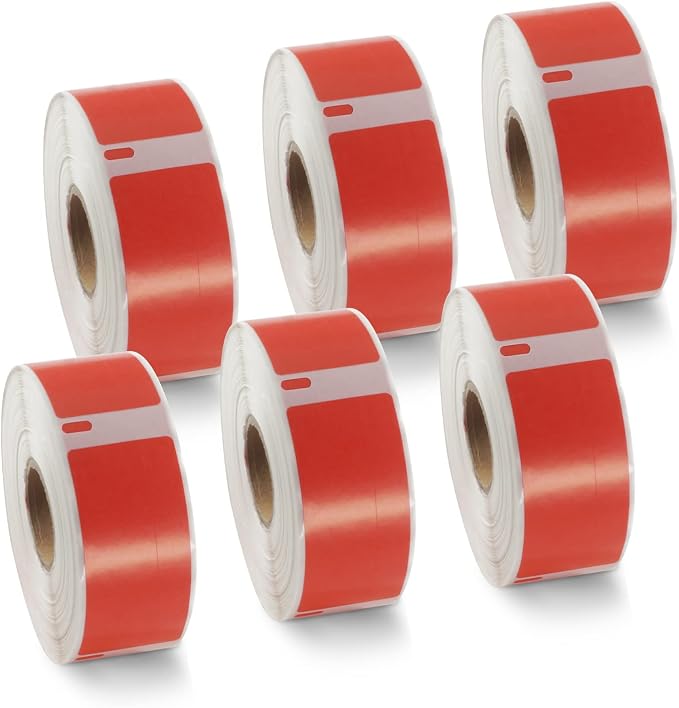BETCKEY Colored Labels Compatible with Dymo 1738595 (3/4" x 2-1/2") Barcode/File Labels, Compatible for Dymo LabelWriter Thermal 450, 4XL & Zebra Desktop Printers [6 Rolls, Red]