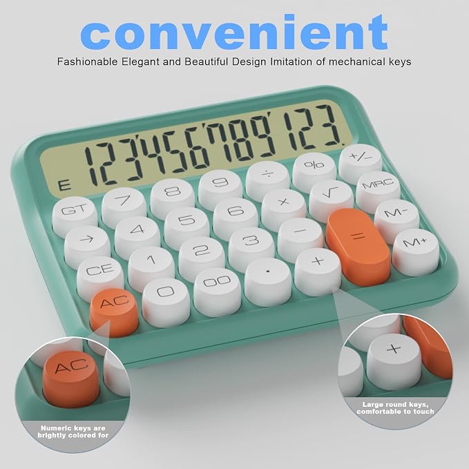 DECKLIT Battery Desk Calculator - 12 Digit Extra Large 5-Inch LCD Display, Big Buttons, 15 Tilt Screen (White)