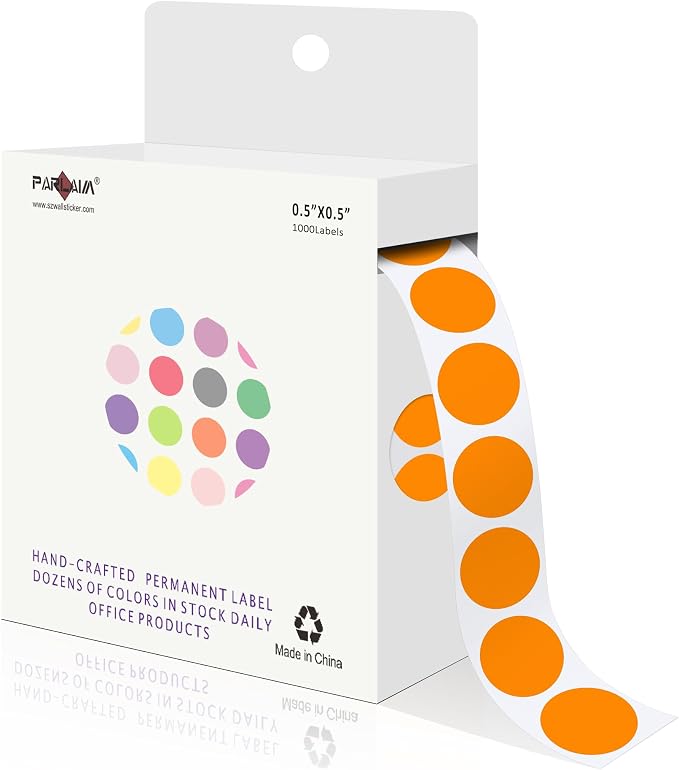 PARLAIM 1/2 Inch Circle Sticker Labels,1000 Stickers Round Color Coding Circle Dots Stickers,Roll Dot Stickers Label for Office Home Office(Orange)