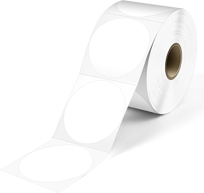 L LIKED 2" Circle Direct Thermal Labels 750 Permanent Adhesive Labels | Thermal Stickers Label, BPA Free, Block Old Information, Perforated, Compatible with Rollo, Zebra and Other Desktop Printers