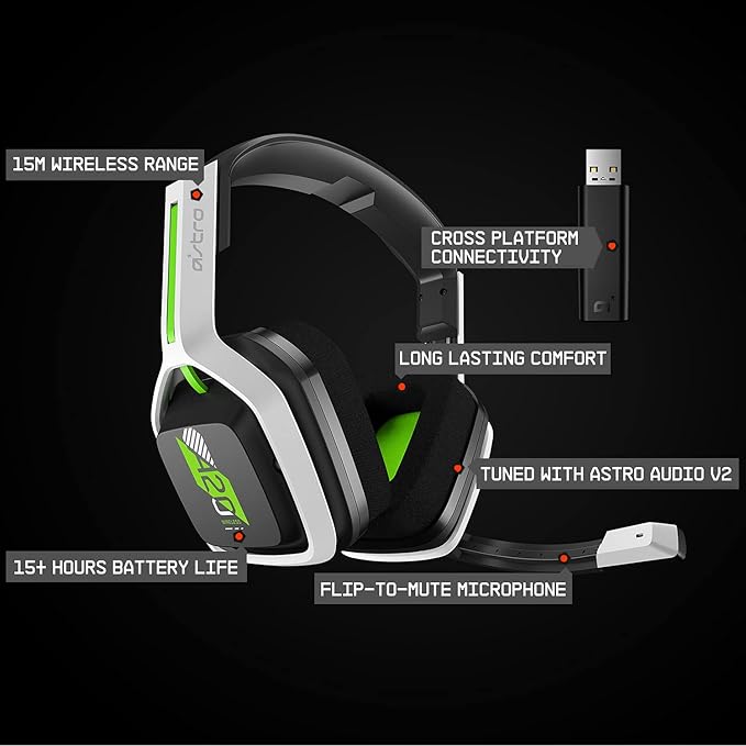 ASTRO Gaming A20 Wireless Headset Gen 2 for Xbox Series X | S, Xbox One, PC & Mac - White/Green