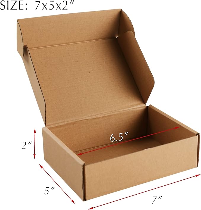 Brown Corrugated Cardboard Boxes - 7x5x2, 30 Pack Small Shipping Boxes for Mailing & Packaging