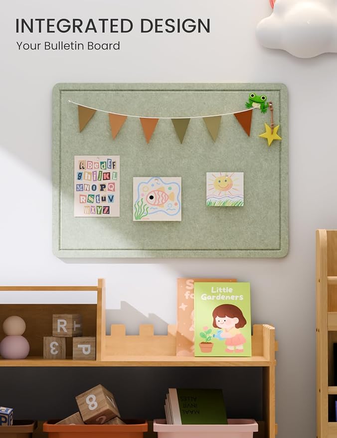 Fluxynara 23.6" x 17.1" Bulletin Board, Sage | Cork Board Alternative with 12 Removable Adhesive Tabs, Foldable Felt Pin Board for Home, Office, Classroom & Dorm