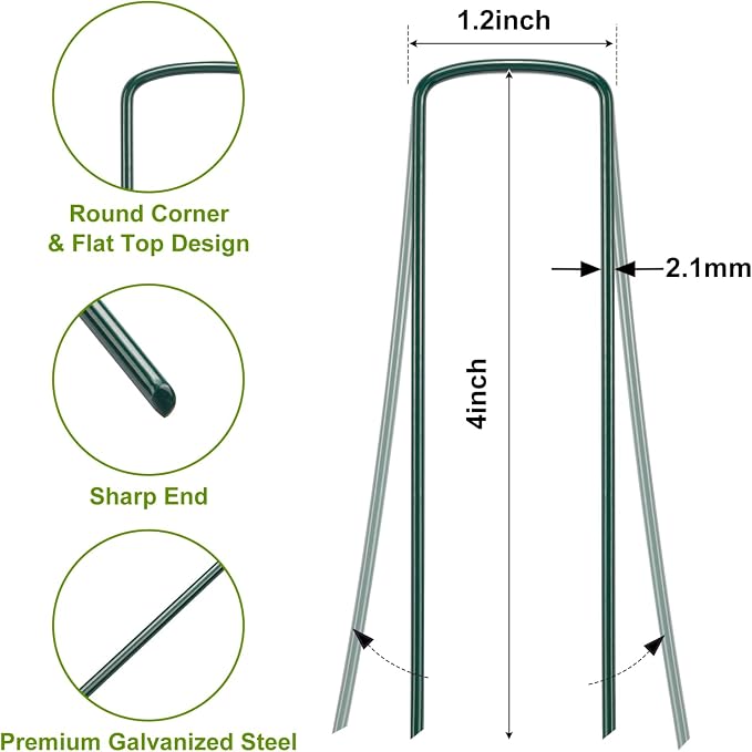 Whonline 75 Pack Green Landscape Staples, 4 Inch Garden Stakes Galvanized | Ground Staples U Pins Yard Stakes for Landscape Fabric, Lawn, Sod, Turf, Irrigation Pipeline Hose, Outdoor Decorations