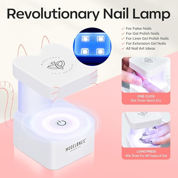 modelones X Nail Gel Kit Kit Medium Oval, 9-in-One Nail Glue with Portable U V Lamp 216Pcs 12Sizes Pre-Etched Round Press ons Fake Acrylic Extension Kit DIY Salon Gift for Women