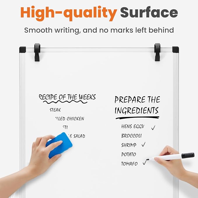 OLIXIS 36" x 24" Magnetic White Board with Stand, Standing Dry Erase Board, Whiteboard with 1 Dry Eraser & 2 Multicolor Markers & 4 Magnetic Pins, Aluminium Frame for Home, School, Office, White