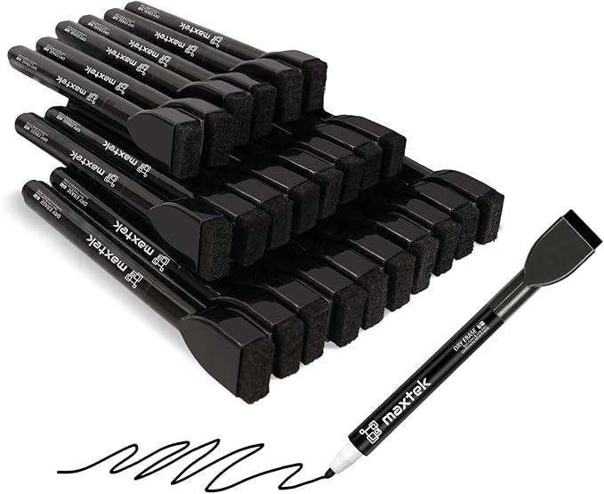 maxtek Magnetic Dry Erase Markers, Black, Fine Tip, 24 Count | Whiteboard Markers with Eraser, Thin Markers, Low Odor, For Classroom, Office, Home