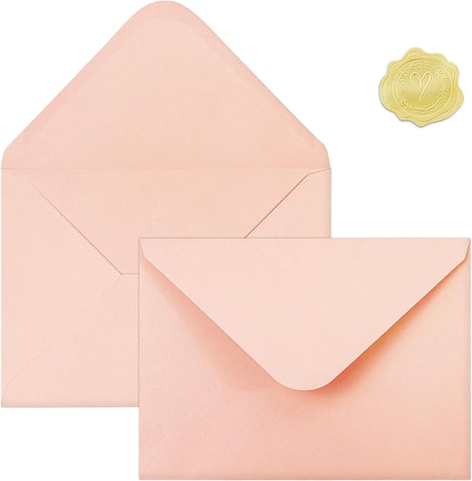 50 PCS Pink Colorful A7 Envelopes with Stickers, 5x7 Envelopes for Greeting Cards, Great for Invitations, Wedding Invitation, Birthday, Baby Shower, Graduation