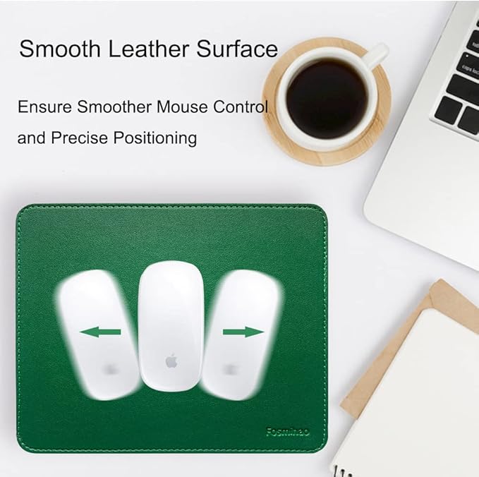 Leather Double Side Mouse Pad With Stitched Edge - Waterproof Ultra Thin for Computers, Laptop, Office & Home, 10.2 x 8.3 Inch, 1 Pack (Dark Green)