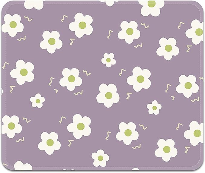 Mouse Pad with Stitched Edges - Purple Floral Mousepad for Women, 9.25 x 7.75 inch Washable Square Desk Pad, Non-Slip Rubber Base, Office Home Laptop Accessories - Purple Bloom