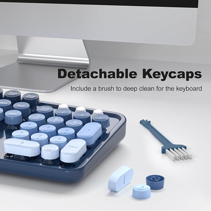 MOFII Wireless Keyboard and Mouse Combo, Full-Size Retro Typewriter Keyboard with Round Keycaps, Ergonomic Design for Windows 7 8 10 11 PC Laptop, Home and Office Use -Blue