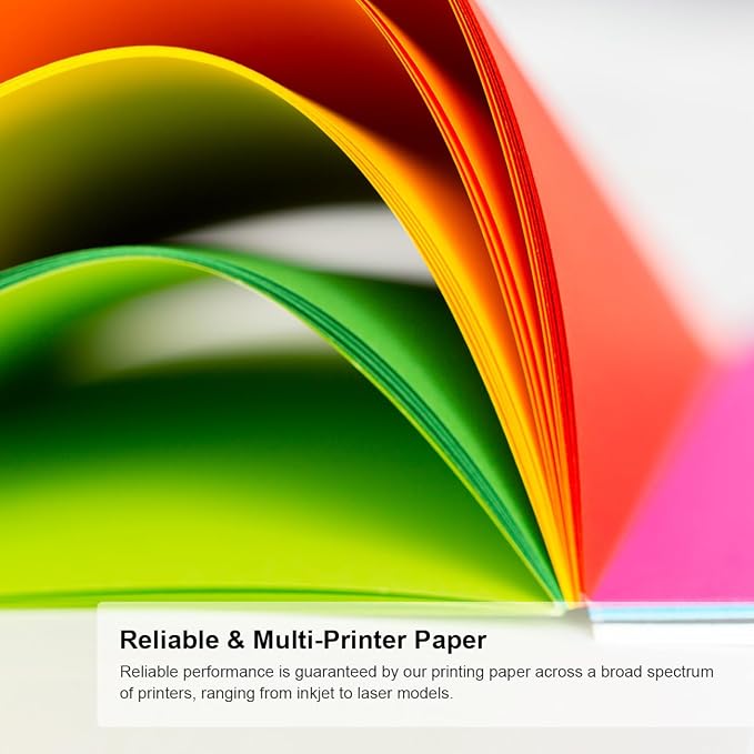 100 Sheets Colored Paper - Multi-Color Copy Paper, 8.5" x 11", 20 lb | 10 Color - Colored Printer Papers - 200 Pages, Assorted Colors, For Office, School, Home