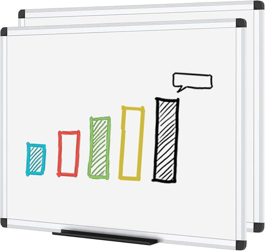 VIZ-PRO Dry Erase Board, 48 x 36 Inches, 2 Pack, Wall Mounted Whiteboard | 4' x 3', Aluminum Frame, with Marker Tray, for School Office and Home