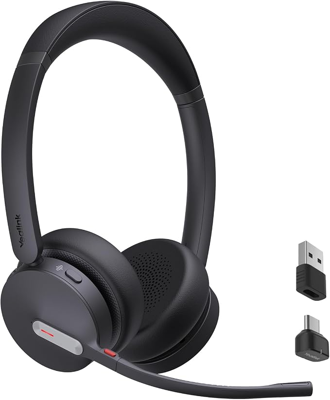 Yealink BH70 UC Wireless Bluetooth Headset with AI Microphone Flip-to-Mute | Teams Certified & Cisco Zoom Google 100+ UC Compatible, for Open Office/ WFH/ Call Center, 35h Talk Battery, USB dongle C/A